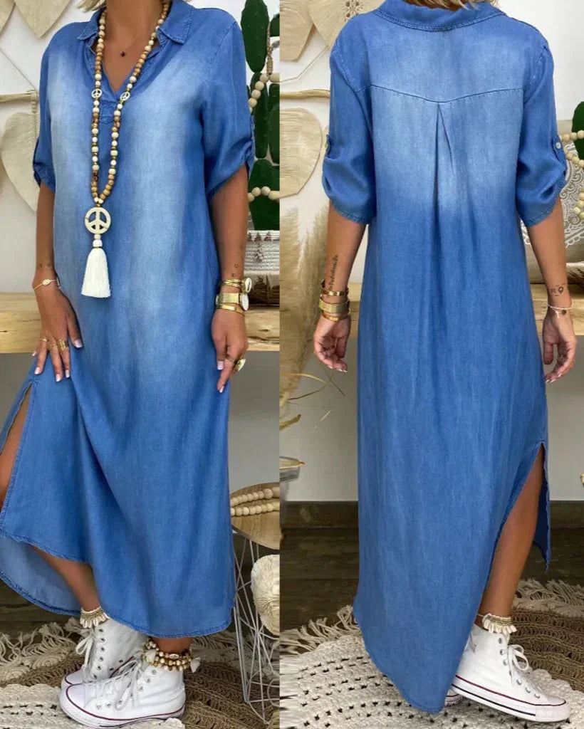 Ibiza | Vestido Maxi de Mezclilla con Detalles Modernos