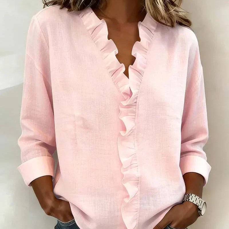 Verónica | Blusa con Volantes, Escote en V y Mangas Largas