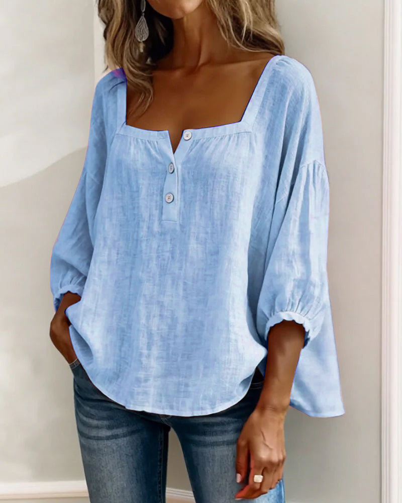 Carmen | Blusa Simple Cuello Cuadrado Manga Larga