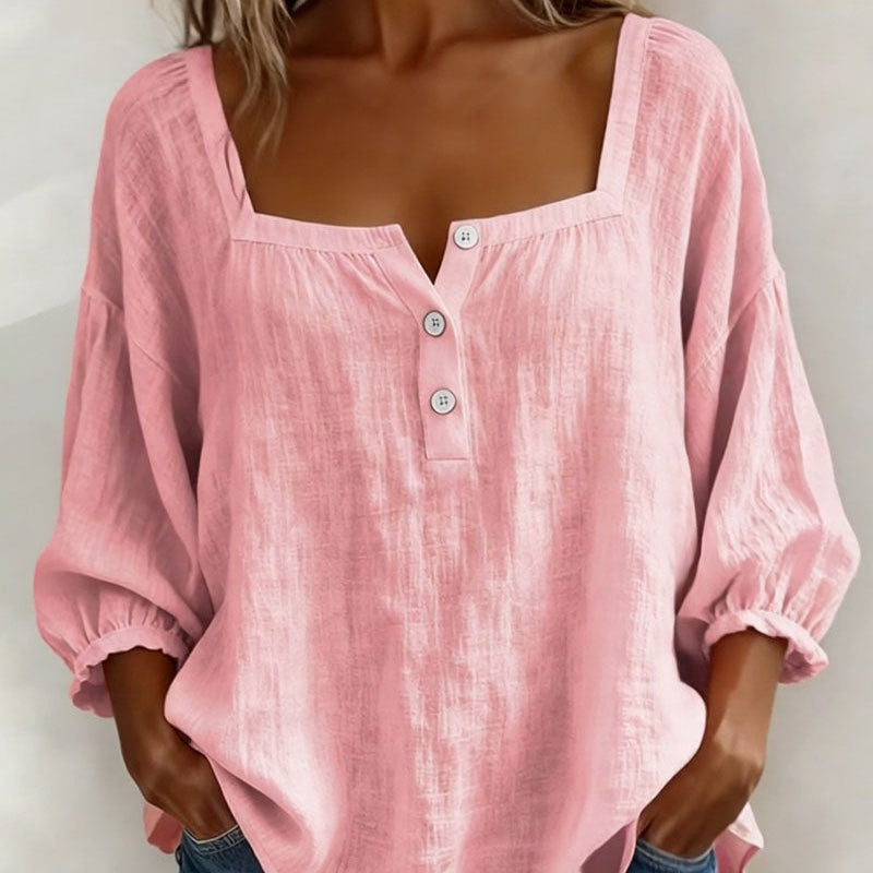 Carmen | Blusa Simple Cuello Cuadrado Manga Larga