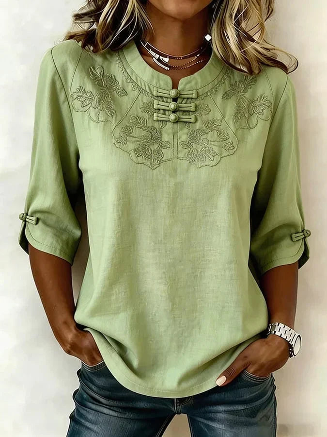 Noelia | Blusa de Algodón y Lino con Estampado Floral