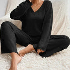 Zavelli | Conjunto completo de dos piezas con pantalones y top con escote en V