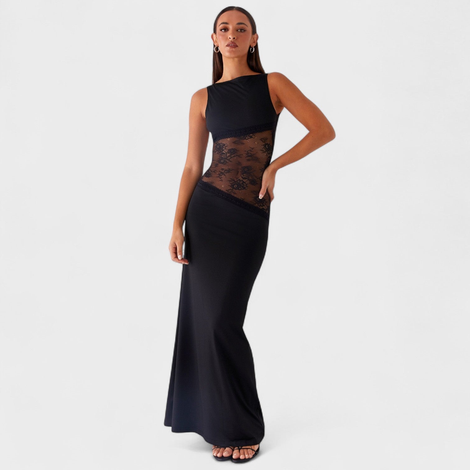 Lucinda | Vestido largo de encaje negro
