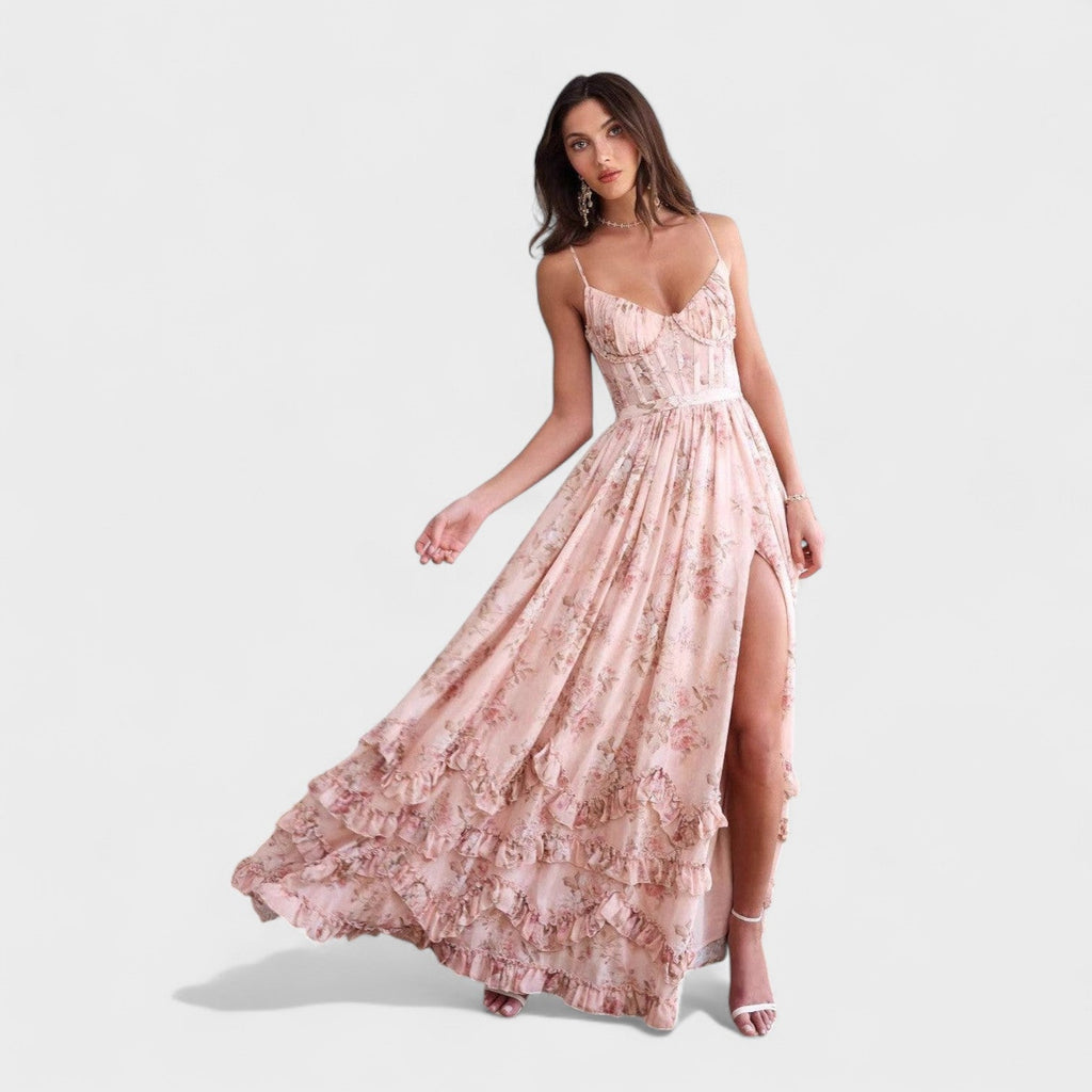 Florencia | Vestido largo bohemio con abertura y volantes