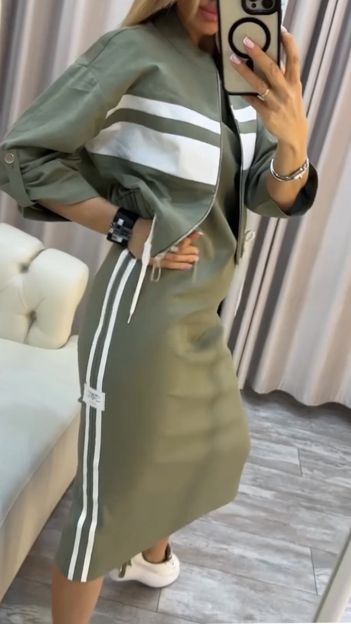 Feyra | Conjunto Casual y Elegante con Vestido de Cuello Redondo y Chaqueta para Mujer