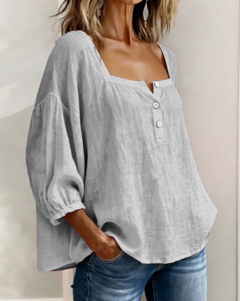 Carmen | Blusa Simple Cuello Cuadrado Manga Larga