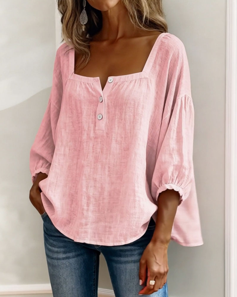 Carmen | Blusa Simple Cuello Cuadrado Manga Larga
