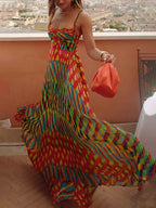 Aria | Vestido Maxi Estampado Abstrato Sin Mangas con Corte A-Line